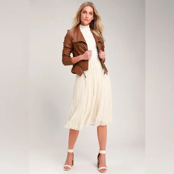 Lulus Up On A Tuesday Camel Vegan Leather Jacket Brown - Size XL - Picture 3 of 9